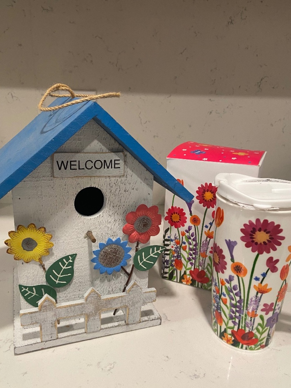 Summer Combo, Floral BirdHouse and Matching Cup